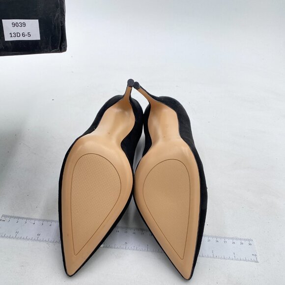 YDN Black Suede Pointed Toe Studded Pumps V Cut Stiletto Heels Rhinestone Shoes - Picture 7 of 7